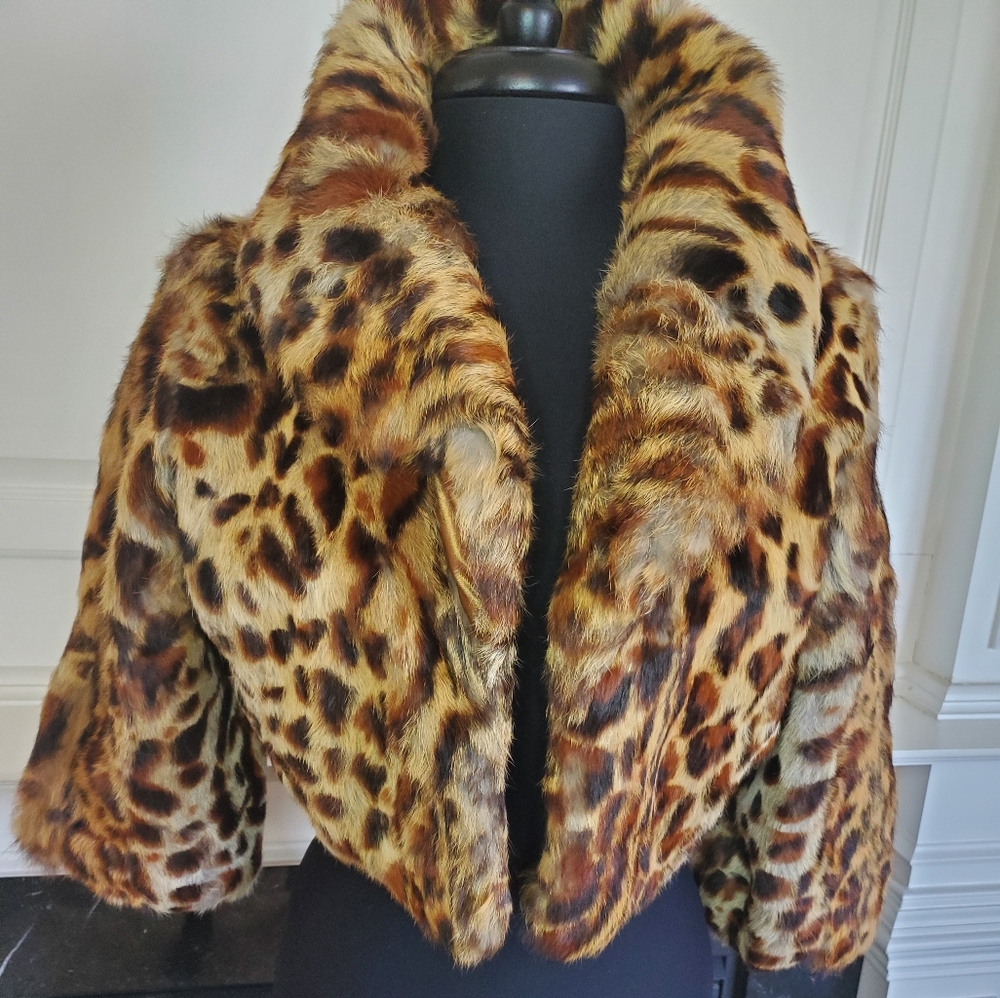Wilsons Leather  Fur Animal Print Cape